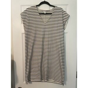 J. Crew Factory Women's Small Navy Striped V-neck Cap Sleeve T-shirt Dress